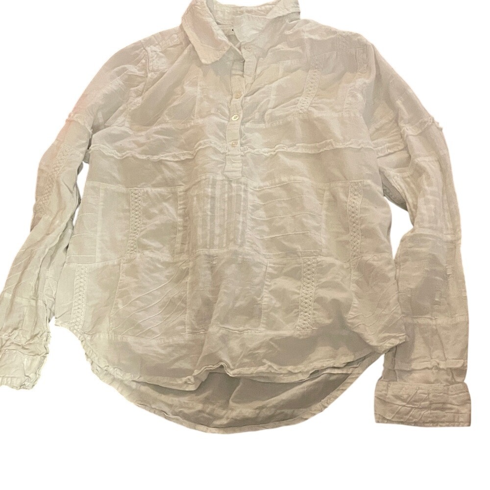 Dylan White Patchwork Eyelet Lace‎ Ruffle Button Up Blouse Medium